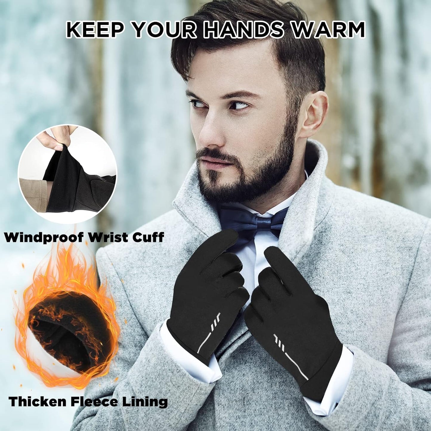 Winter Gloves for Men Women - Thermal Running Gloves with Fleece Lining for Cold Weather, Windproof Touchscreen Lightweight Warm Gloves for Snow Cycling Driving Walking