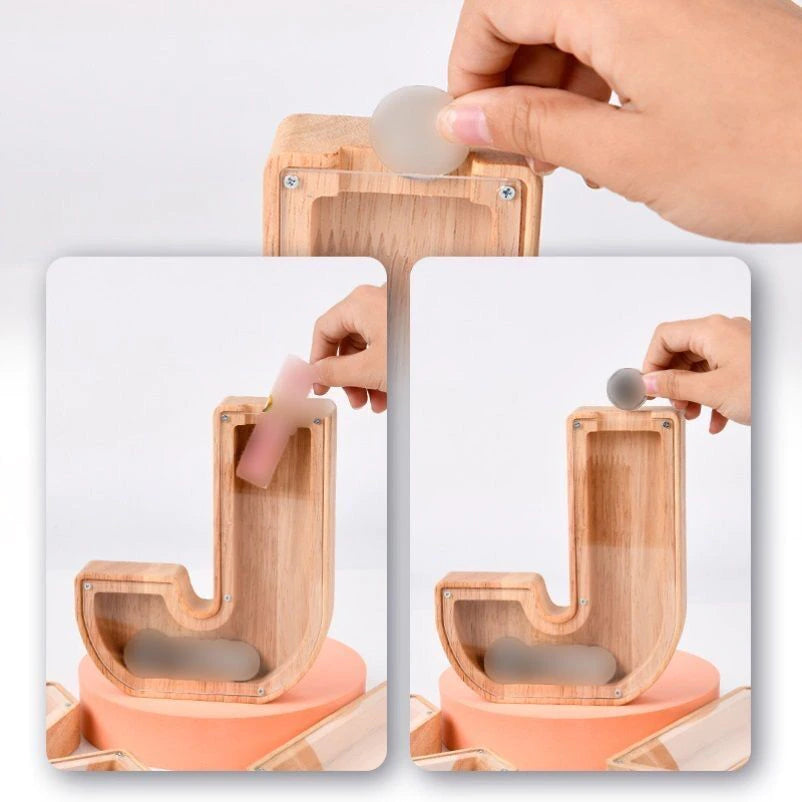 Twenty-Six English Alphabet Moneybox Coin Money Piggy Bank Wooden Letter Saving Box Desktop Ornament Home Decor Crafts for Kids