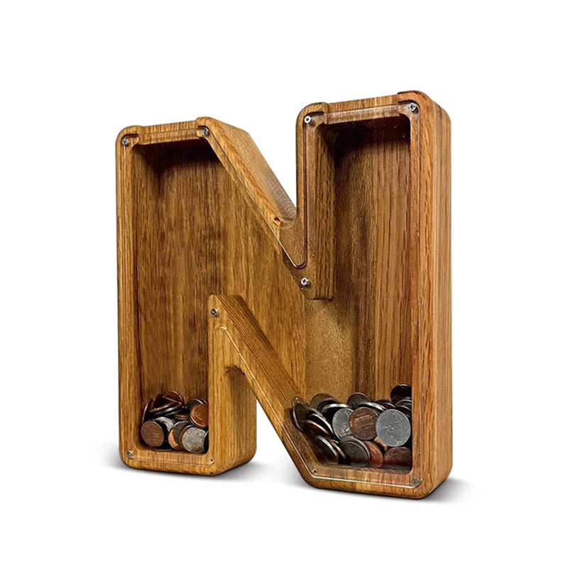 Twenty-Six English Alphabet Moneybox Coin Money Piggy Bank Wooden Letter Saving Box Desktop Ornament Home Decor Crafts for Kids