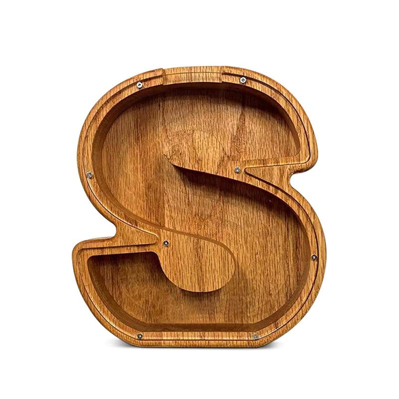 Twenty-Six English Alphabet Moneybox Coin Money Piggy Bank Wooden Letter Saving Box Desktop Ornament Home Decor Crafts for Kids