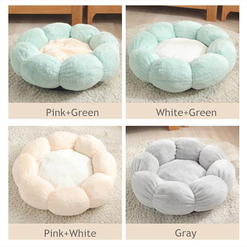 Cat Bed Flower Shape Cats Winter Warm House Cute Coral Fleece round Cushion Beds for Small Dog Kitten Kennel Mattress