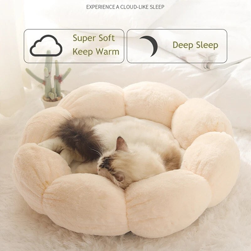 Cat Bed Flower Shape Cats Winter Warm House Cute Coral Fleece round Cushion Beds for Small Dog Kitten Kennel Mattress