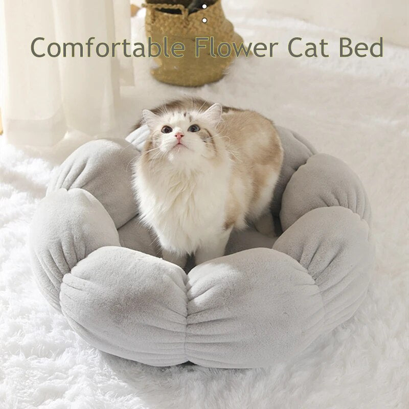 Cat Bed Flower Shape Cats Winter Warm House Cute Coral Fleece round Cushion Beds for Small Dog Kitten Kennel Mattress