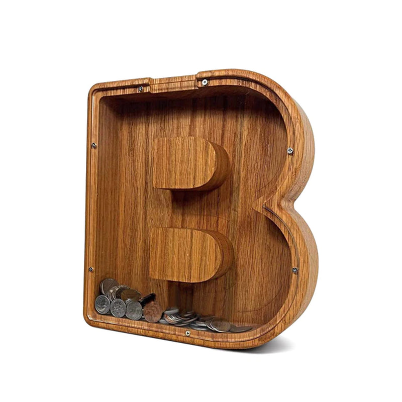 Twenty-Six English Alphabet Moneybox Coin Money Piggy Bank Wooden Letter Saving Box Desktop Ornament Home Decor Crafts for Kids
