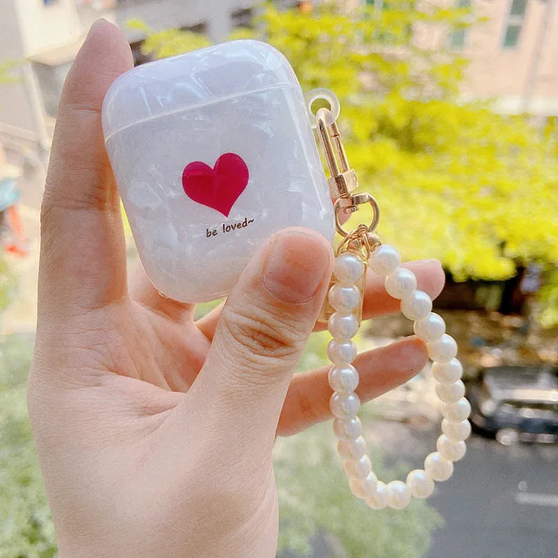Green Marble Colored Flowers Leopard Print Shell for Airpods Case Cute Bluttooth Earphone Cover for Airpods 2 3 Pearl Keychain
