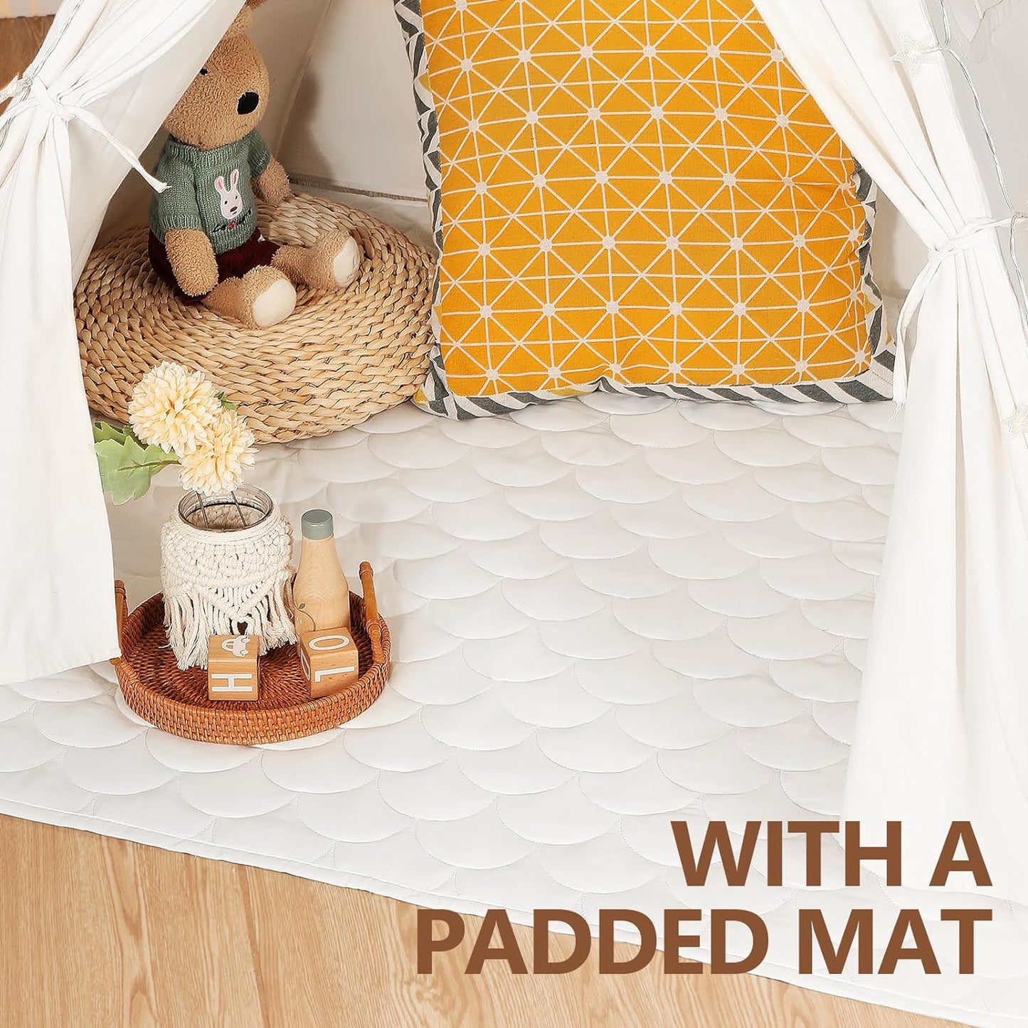Teepee Tent for Kids with Carry Case, Natural Canvas Teepee Play Tent, Toys for Girls/Boys Indoor & Outdoor Playing (White Teepee Tent)