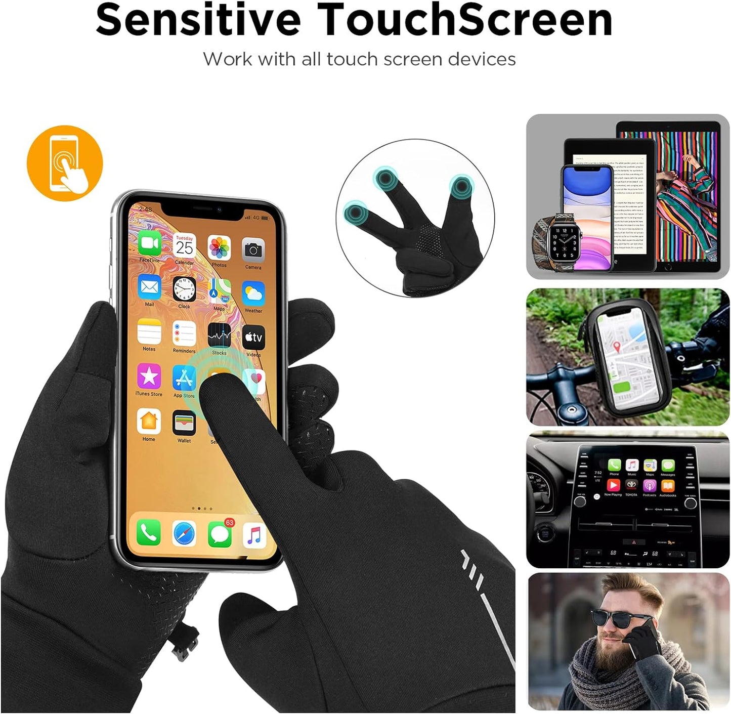 Winter Gloves for Men Women - Thermal Running Gloves with Fleece Lining for Cold Weather, Windproof Touchscreen Lightweight Warm Gloves for Snow Cycling Driving Walking